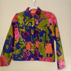 Choices Jacket Women PS Petite S Button Up Sequins Colorful